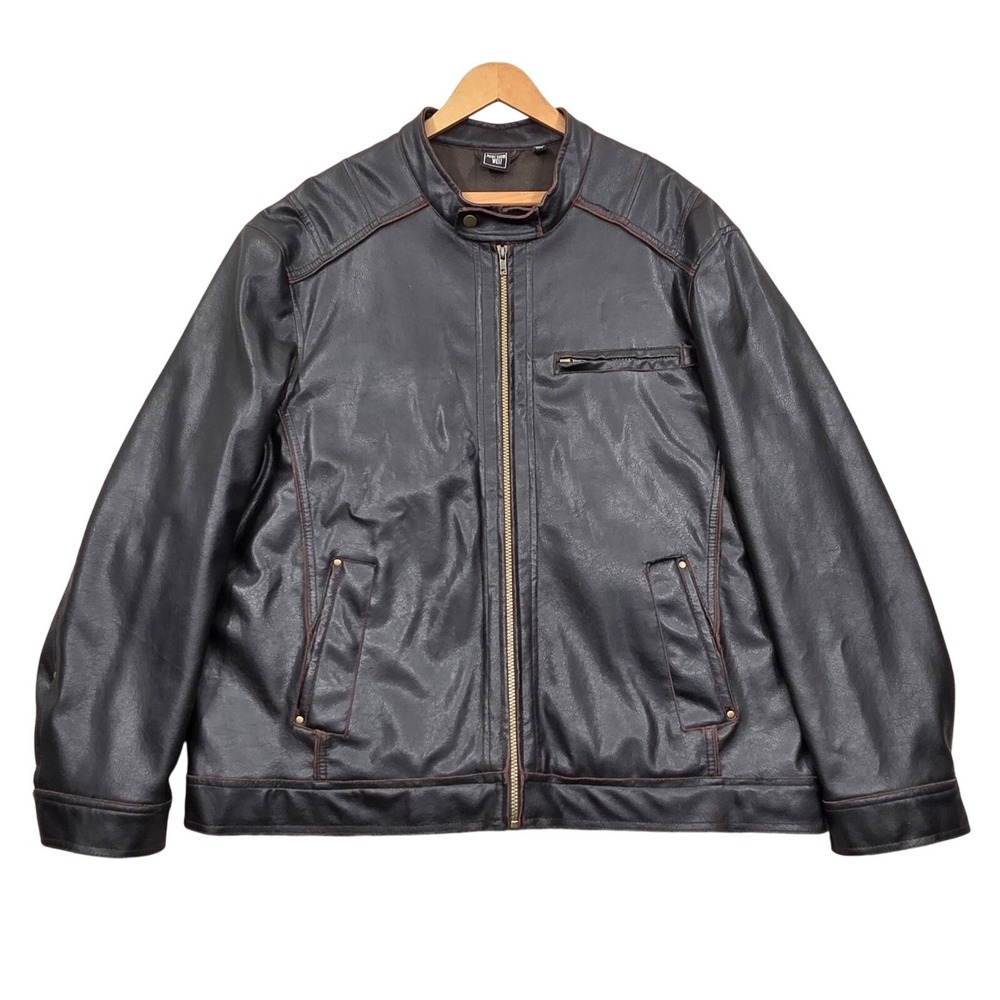 Junction West Mens 2XL Dark Brown Faux Leather Cafe Racer Moto Jacket Distressed
